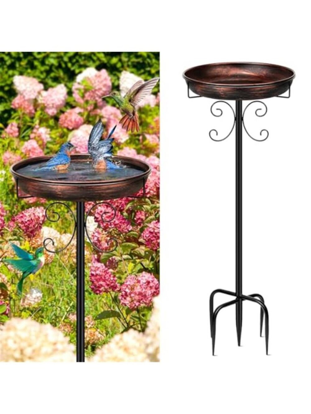 New 35In Metal Bird Bath for Outside, Vintage Freestanding Birdbaths &